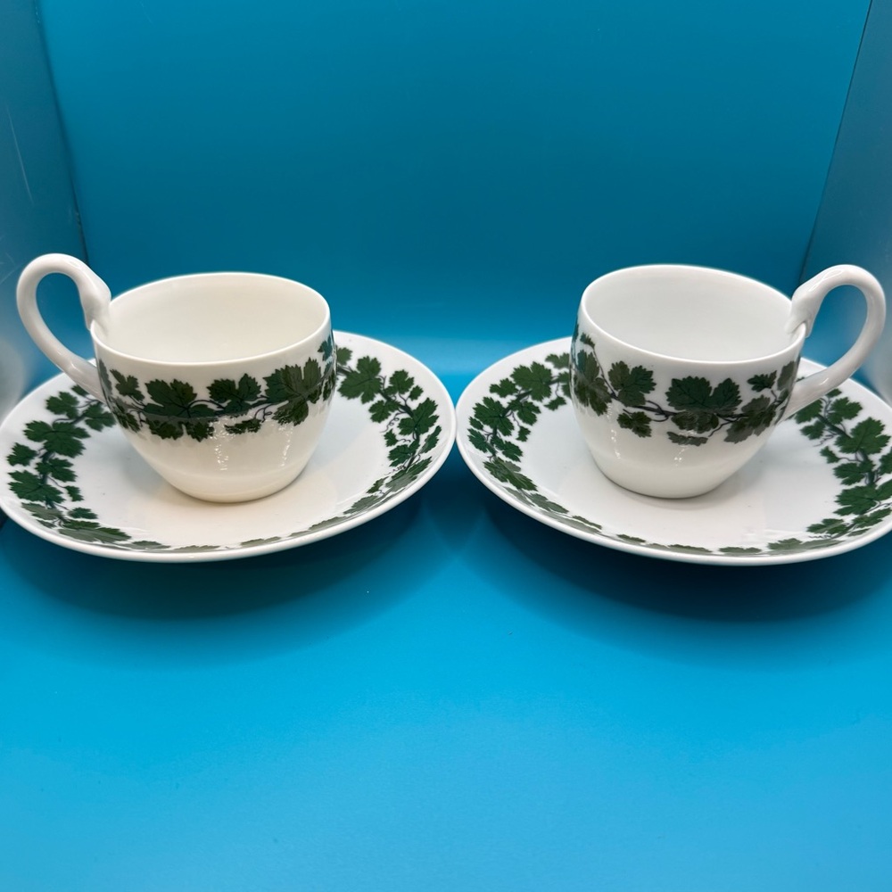 Meissen Espresso/Coffee Cups And Saucers Set, Vine Leaf Goose Neck. Set Of 2.